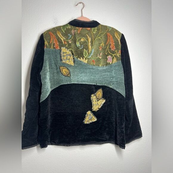 Indigo Moon Multicolor Velvet Embroidered Beaded Tapestry Jacket Boho SzL Flawed - Picture 2 of 16
